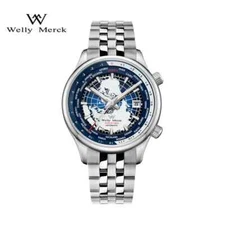 Welly Merck Automatic Mechanical Men's Watch 10ATM World Time Sapphire Luminous