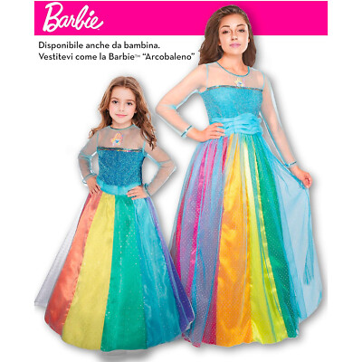 Costume Carnevale Barbie Principessa Arcobaleno Originale Multicolore Donna  | eBay