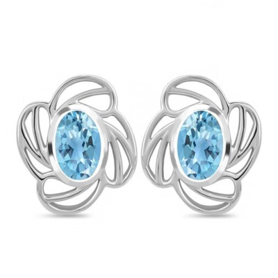 echter Blautopas Ohrstecker 925 Silber mit Edelsteine Damen Ohrringe