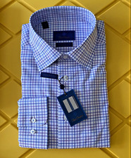 David Donahue Dress Shirt Non-Iron Luxury Gingham Check Plaid 17 Collar 34/35