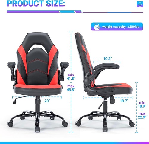 PU Leather Gaming Chair Ergonomic Computer Executive Adjustable Desk Chairs - Picture 32 of 39