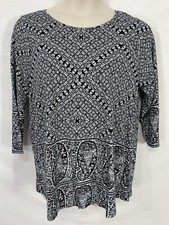 LUCKY BRAND 1X Black Floral Long Sleeve Cotton Blend Pullover Shirt Blouse Top