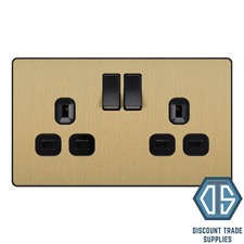 BG Evolve Satin Brass Screwless Switches & Sockets Black Inserts Full Range