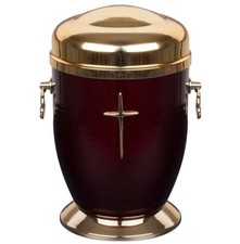 Beautiful Red Metal Cremation Urn for Ashes -Gold Cross Funeral Urn For Adult