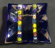 Plate Fused Glass Trinket Dish 3 1/2" W x 3/4" H - Blue