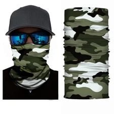 2 Pack!- Neck Gaiter Face Mask Fishing Sun Headwear Protection Green White Camo!