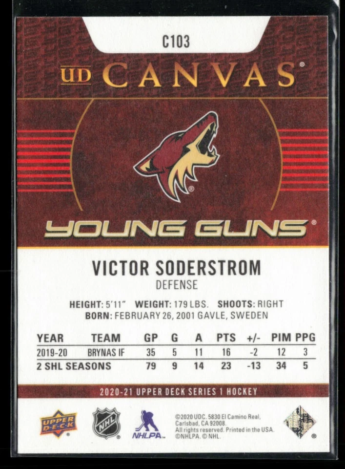 2020-21 Upper Deck Canvas #C103 Victor Soderstrom RC - Image 2 of 2