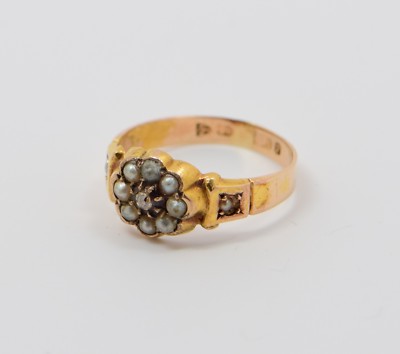 15k Yellow Gold Sead Pearl Ring with Old Mine Cut Diamond Center, Size 6.25
