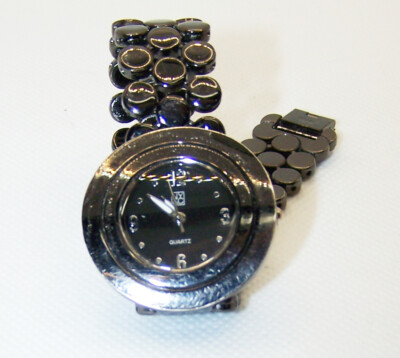 Watch NY & C Black Watch with Classy Band Of 3 Rows of Circles New Battery #13
