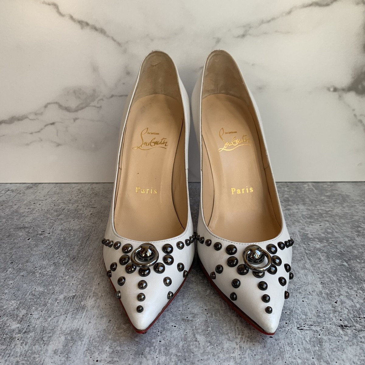 Christian Louboutin DOOR KNOCK パンプス 25cm Christian Louboutin Door Knock White Glacier Leather So Kate