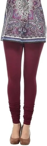Damen Baumwolle Churidar Legging extra lang solide einfache Hose tägliche Kleidung weinrot - Bild 2 von 3