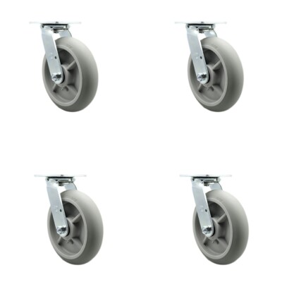 8 Inch SS Thermoplastic Rubber Caster Set with Ball Bearing and Swivel Lock SCC
