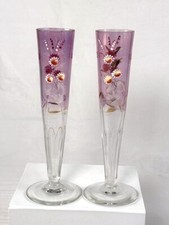 Moser Lavender To Clear Pair Gold Gilthand Painted Optic Glass Vases Floral 7 Moser Lavender To Clear Pair Gold Gilthand Painted Optic Glass Vases Floral 7
