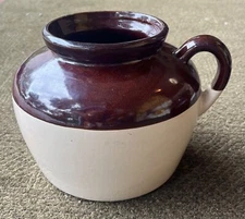 Vintage Two Tone Brown Handle Crockpot Stoneware Pottery Pot Crock Jug USA