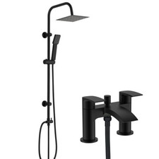 Matt Black Modern Round Bathroom Basin & Bath Taps & Thermostatic Shower Mixers