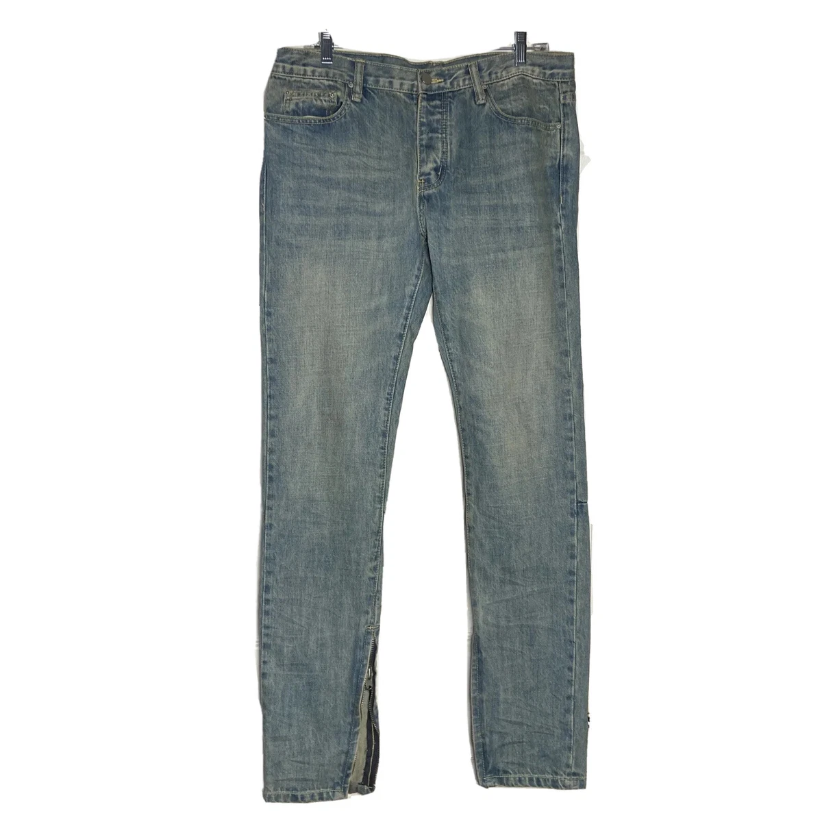 mnml Men s Denim Jeans Size 33 x 33 Blue Faded Ankle Zipper Button