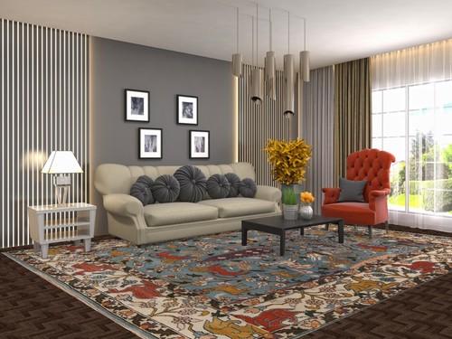 Animals Hunting Design Ziegler Living Room Rug 9x12 Handmade Wool Indian Carpet - Picture 2 of 18