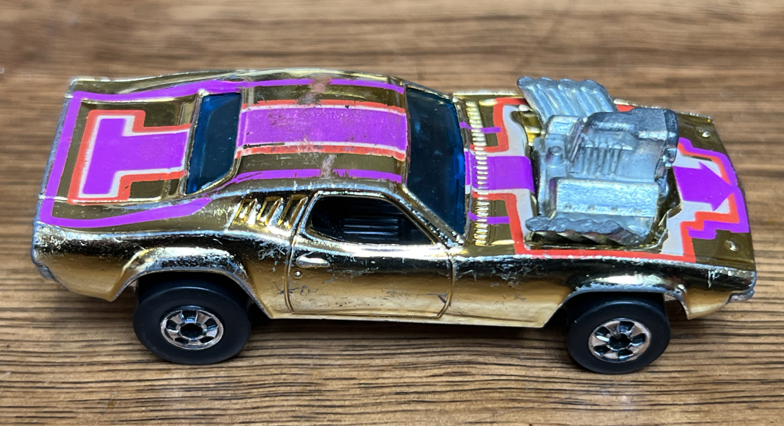 1970 HOT WHEELS GOLD CHROME RODGER DODGER BLACKWALL OPEN ENGINE HONG