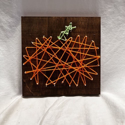 Handmade Fall Pumpkin String Art Orange Stained Wood Fall Halloween Decor.