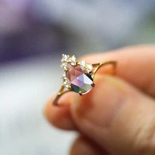 Amethyst Ring Artisan Teardrop Crown Princess Purple Crystal Stacking Gemstone 