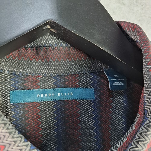 Perry Ellis Shirt Mens Extra Large Red Blue Grey Button Up Long Sleeve Collared - Picture 2 of 12
