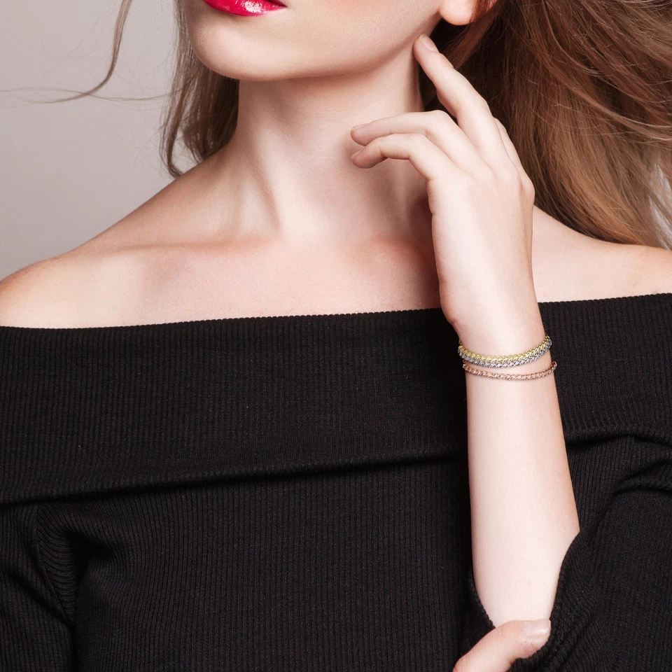 Juego de brazalete Amour blanco rosa y amarillo enchapado en plata de ley diamante eslabón en S Foto 4 de 4