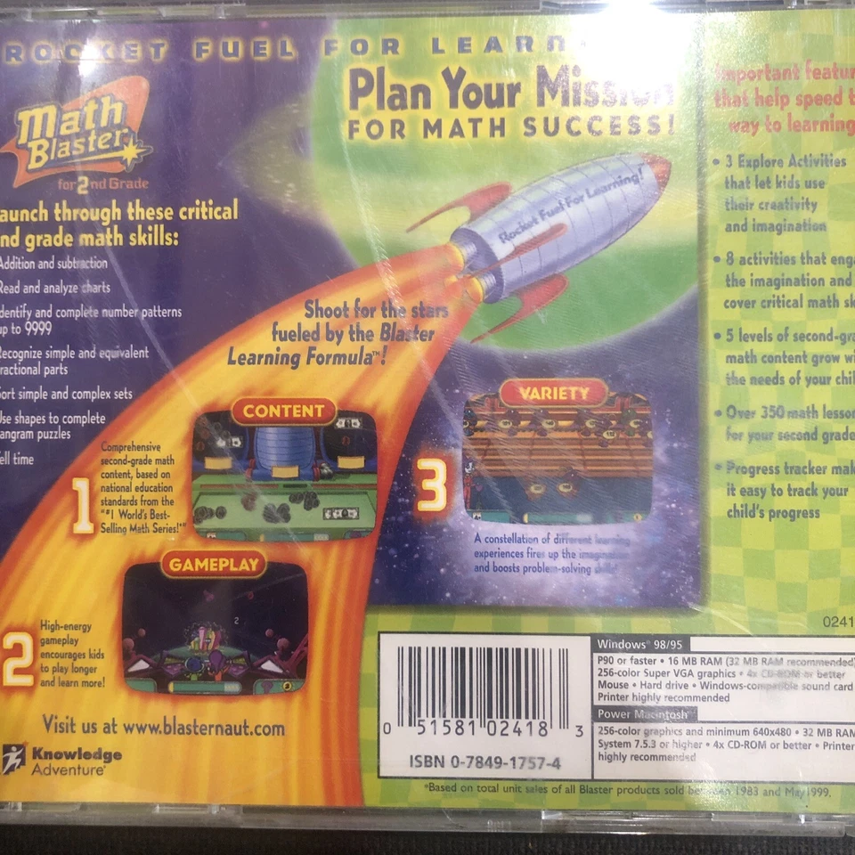 Math Blaster For 2nd Grade PC MAC CD kids learn problems fractions game.    A-34 - Image 3 of 4