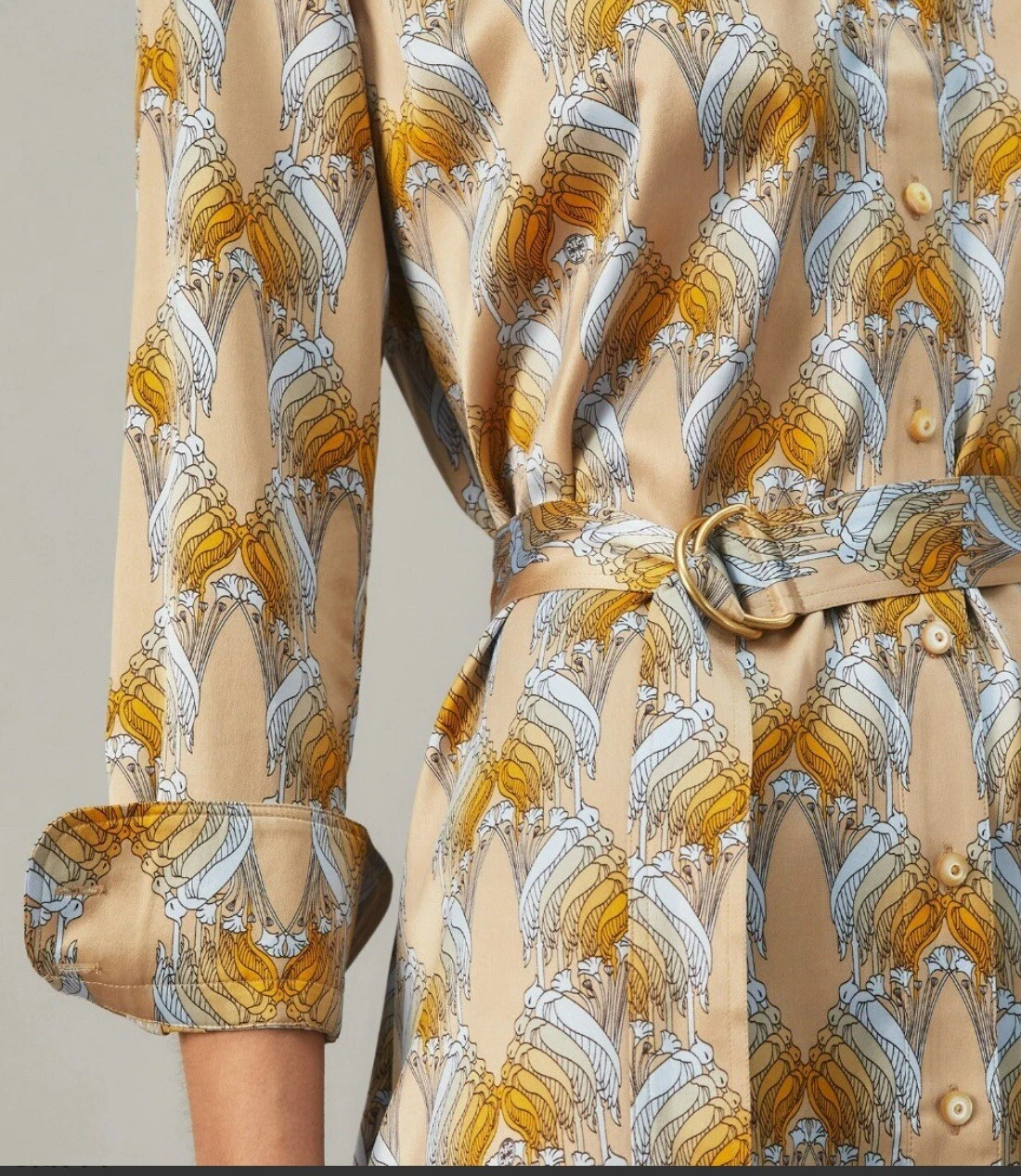 Camicia nuova senza etichette Tory Burch seta raso stampa uccellino US4 spedizione gratuita