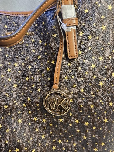 Michael Kors Jet Set Charm Large Carryall Tote Bag Brown Multi Gold Stars NWT - 第 4/10 張圖片