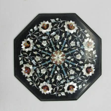 12" Marble Corner table Top semi precious stones Inlay Handmade Work