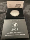 2021 W American Eagle One Ounce Silver Uncirculated Coin BOX COA 21EGN