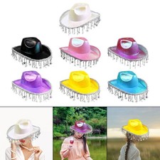 Cowboy Hat Shiny with Fringe Wide Brim for Wedding Role Play Halloween Carnival