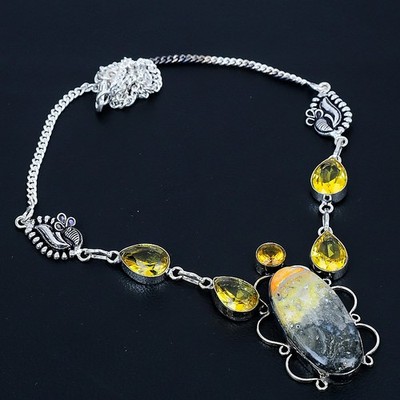Bumble Bee Jasper, Citrine 925 Sterling Silver Necklace 18''