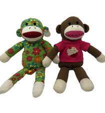 DanDee Sock Monkey Lot of 2 Cupcake Floral Fleece Plush Stuffed Animal Toy