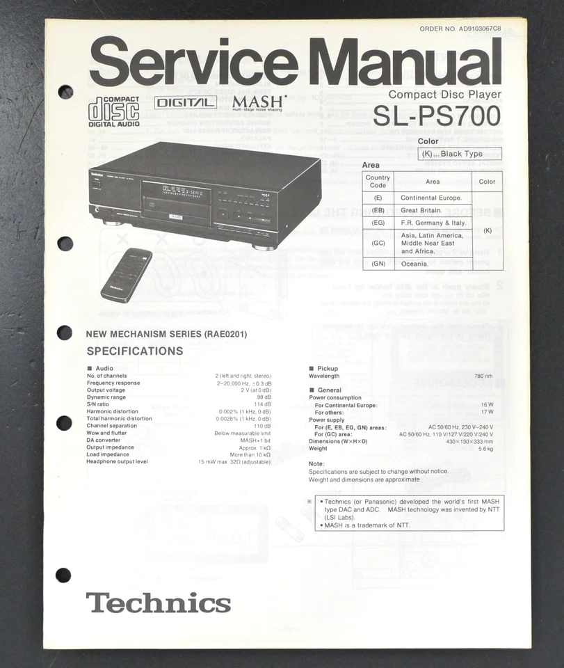 Original Service Manual/Schematic für TECHNICS SL-PS700 CD-Player S22 - Bild 1 von 1
