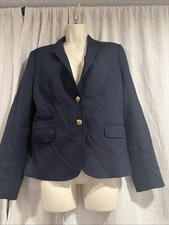 J. Crew Womens Classic Wool Schoolboy Navy Blue Blazer Gold Buttons 6