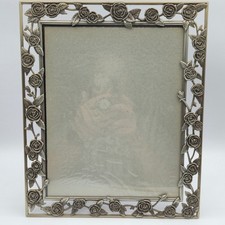 VINTAGE Pewter Tone Metal Rose Vine Picture Frame 8x10 Floral Openwork Decor