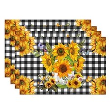 Buffalo Plaid Sunflower Placemats Set of 4, Yellow Floral Rustic Vintage