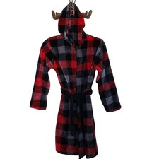 Cuddl Duds Hooded Robe Moose Antlers Youth L Plaid Belted Animal Bath Boys Girls
