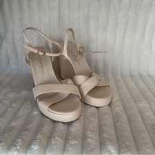 Stuart Weitzman Platform Block Heel Sandals   Nude Leather   Size 10B