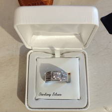 PAJ Sterling Silver 925 Band Ring Cushion Halo Cubic Zirconia Square White