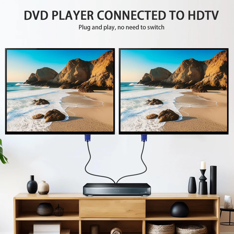 VGA Splitter Cable (No Screen Extension) 1 Male to 2 Male Dual Monitor Y Adapter - Image 3 of 4