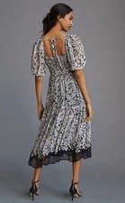 Anthropologie Square Neck Smocked Midi Dress Floral Puff Sleeve Peasant Sz Small