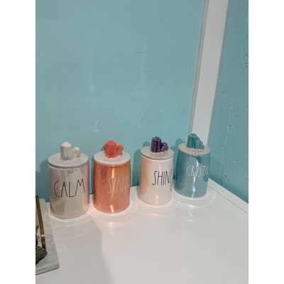 Rae Dunn DW Home Iridescent Crystal Candle Set Calm Sparkle Shine Crystal 4pc