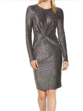 Michael Kors Metallic Twist Front Cocktail Dress long sleeve NWT Sz M