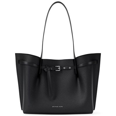 71. Michael Kors Emilia Black Leather Large Center Zip Pocket Tote Bag