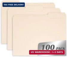 Manila File Folder, 1/3-Cut Tab, Letter Size, Manila Folders with Tab, 100 per B