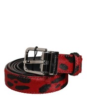 Dolce & Gabbana Red Black Pony Leather Metal Buckle Men Men's Belt Authentic