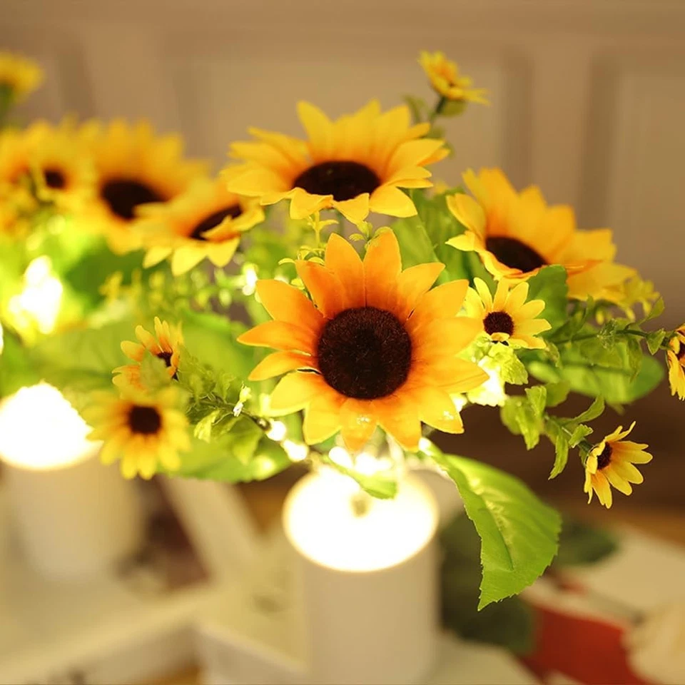 Sunflower Lamp  Artificial LED Night Light Flower Table Lamp Battery Operated US - Image 2 of 4
