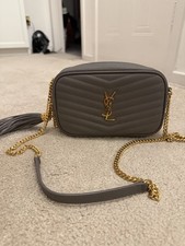 YSL Saint Laurent mini lou camera crossbody bag. Grey & gold